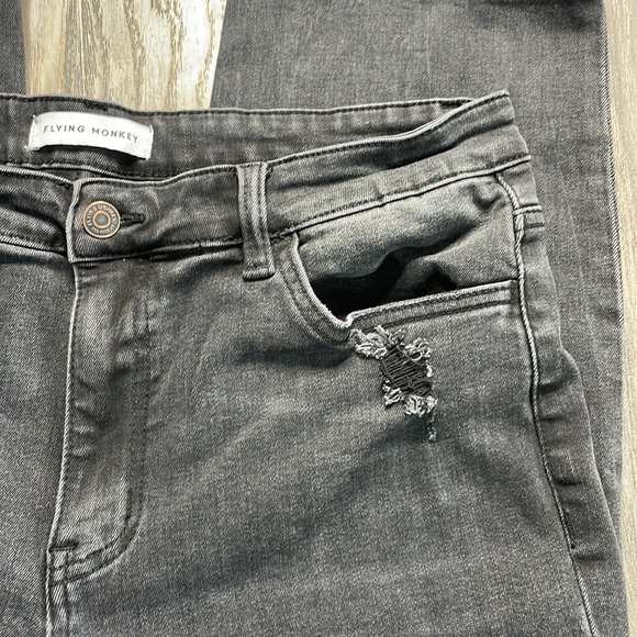 Flying Monkey Black/Grey Distressed High Rise Cropped Straight Leg Jeans size 31 - Picture 6 of 14